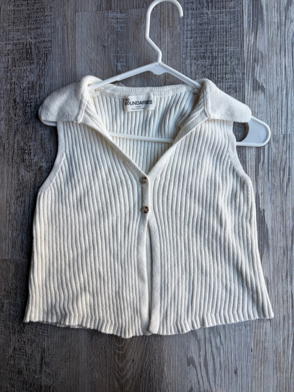 No Boundaries Ivory Ribbed Collared Button Tank